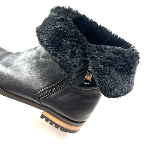 Fabianelli Black Leather Shearling Fold-Over Italian Made Moto Boots size 9.5 - Picture 4 of 8